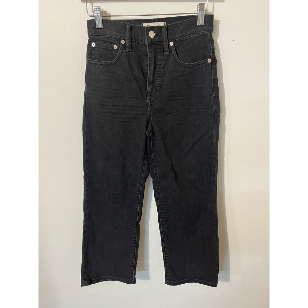 Madewell Slim Wide Leg Crop Jeans Black High Rise Denim Pants Size 24